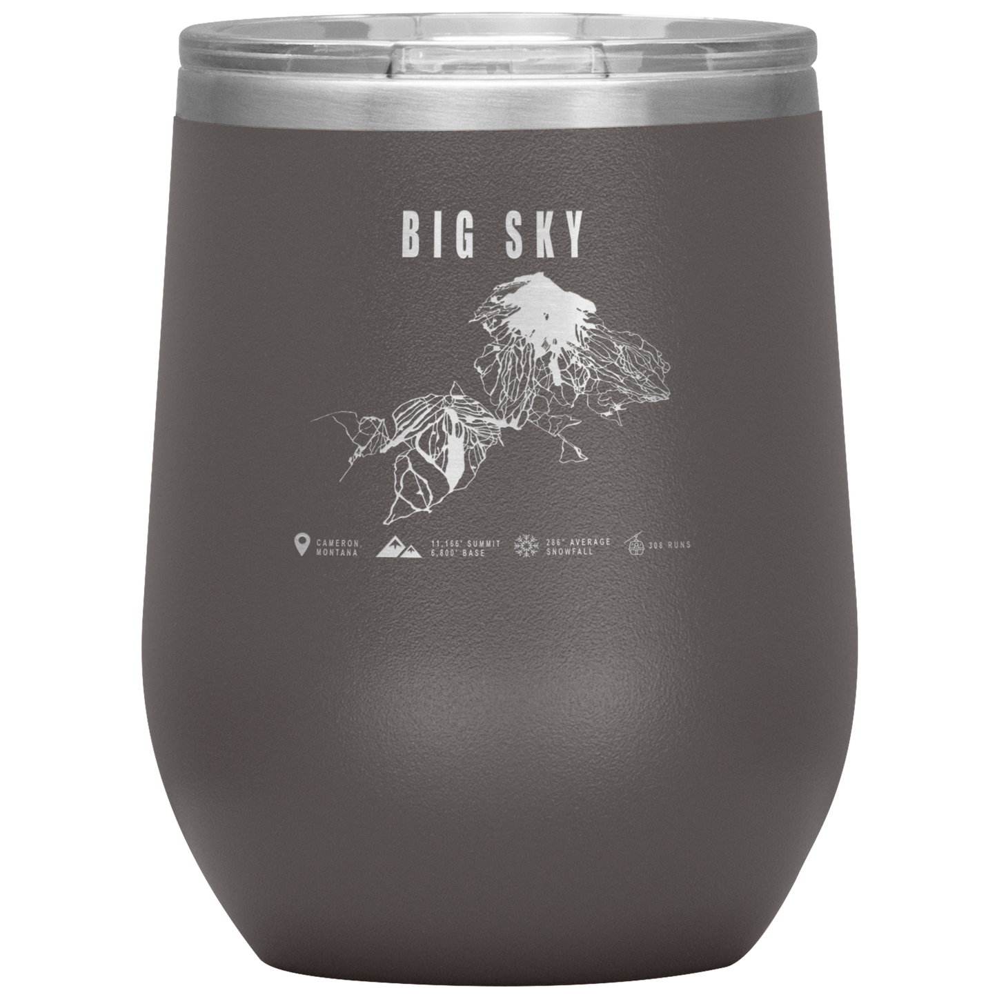 Big Sky Montana Ski Trail Map Wine 12oz Tumbler - Powderaddicts