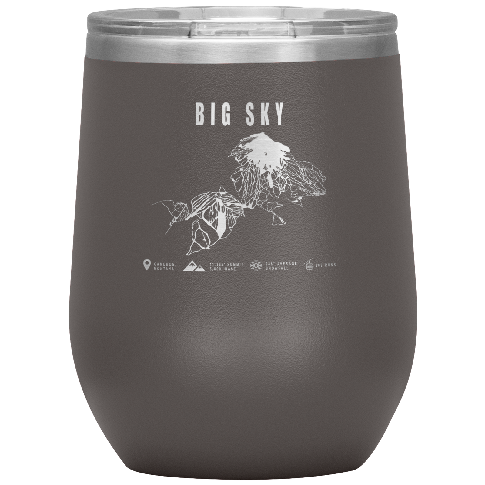 Big Sky Montana Ski Trail Map Wine 12oz Tumbler - Powderaddicts