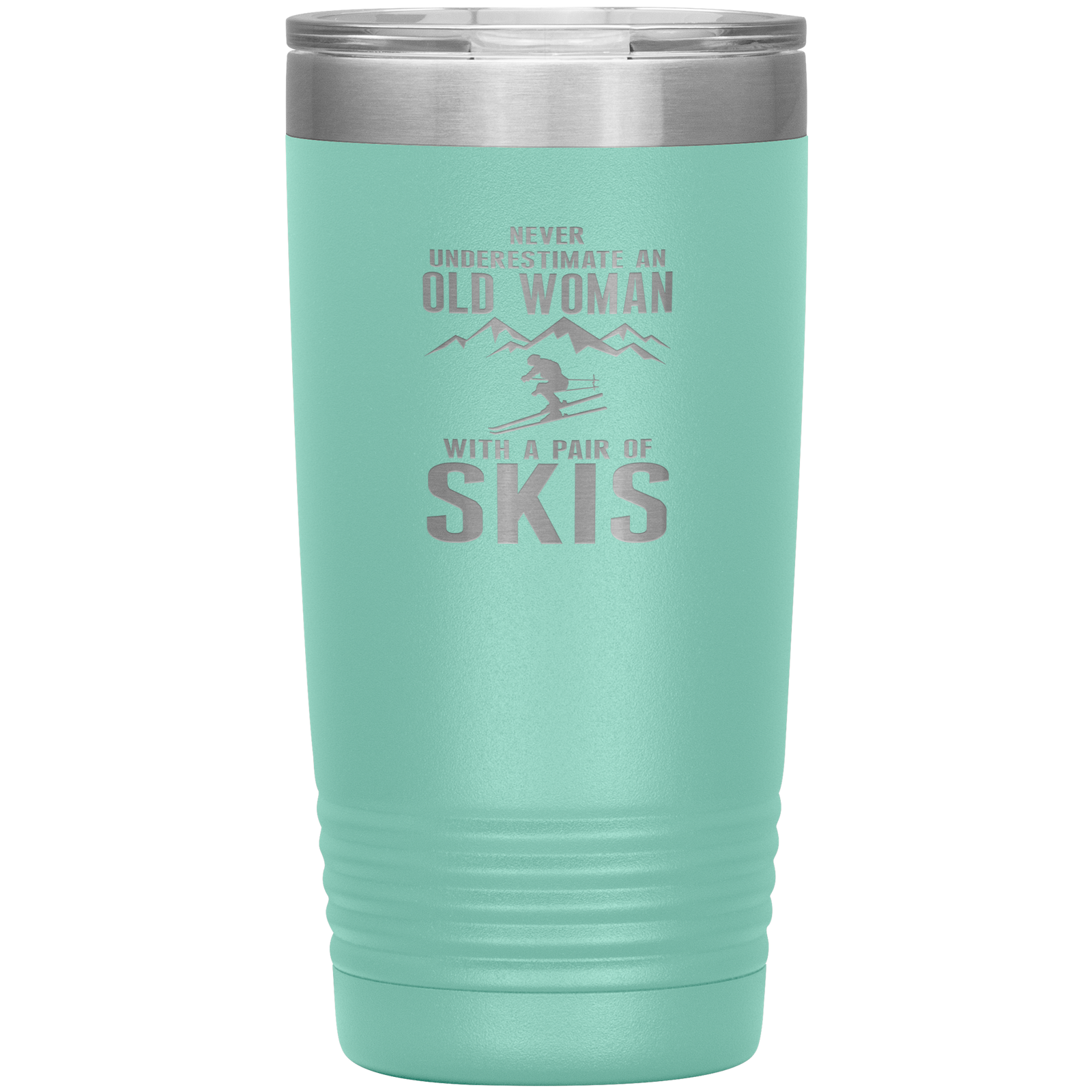 Never Underestimate An Old Woman With A Pair Of Skis 20oz Tumbler - Powderaddicts