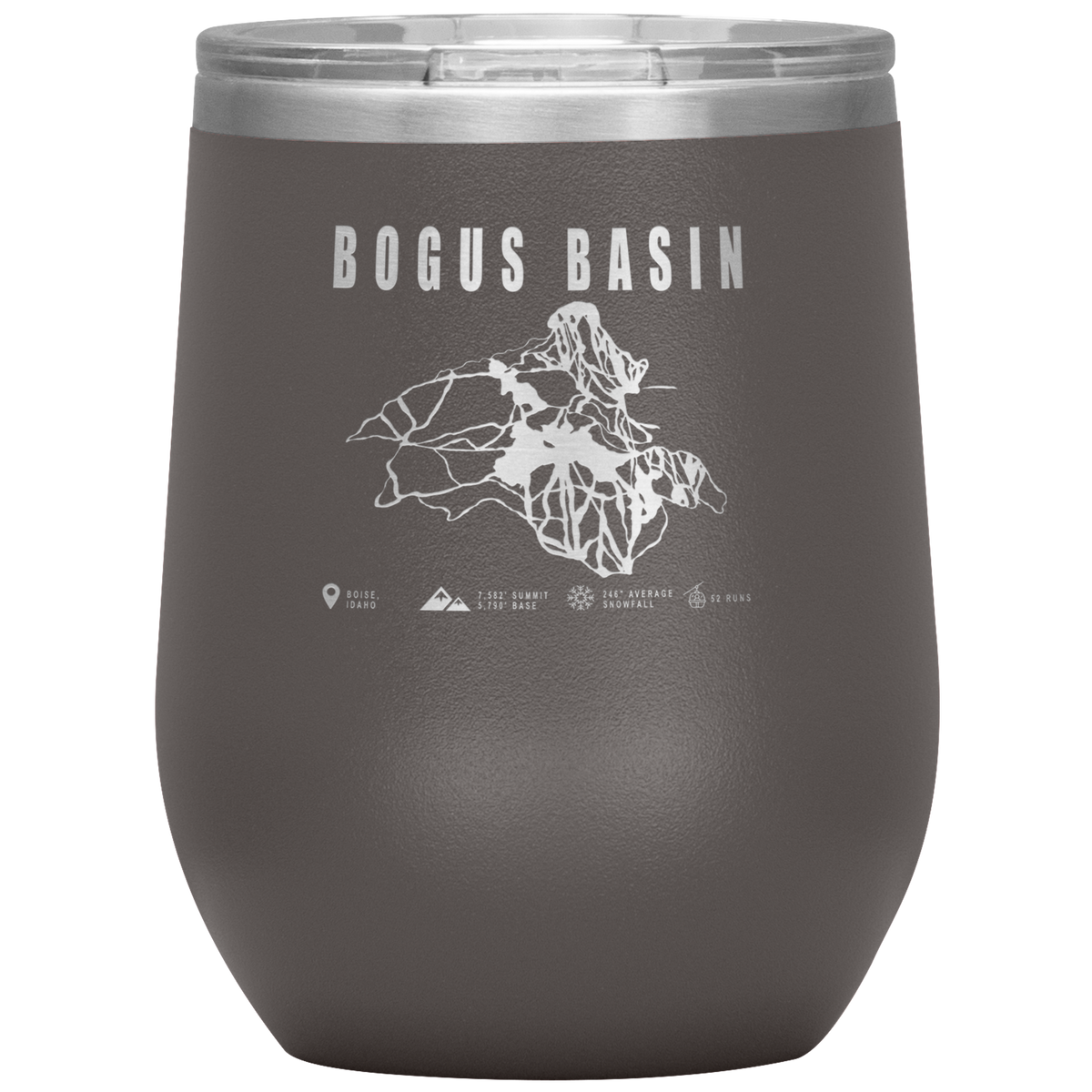 Bogus Basin Idaho Ski Trail Map Wine 12oz Tumbler - Powderaddicts