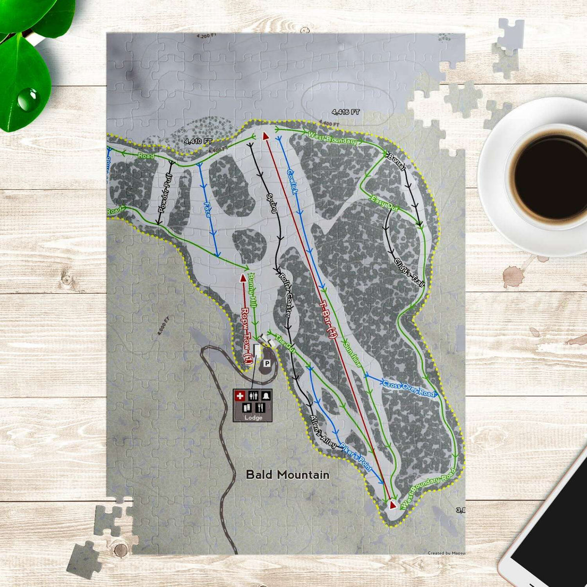Bald Mountain, Idaho Ski Trail Map Puzzle - Powderaddicts