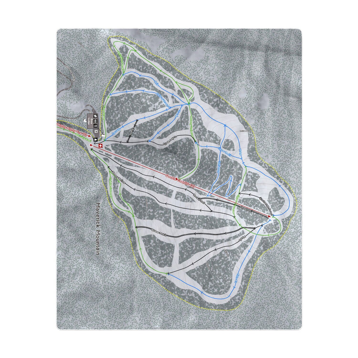 Maverick Mountain, Montana Ski Resort Map Printed Beach Towel - Powderaddicts