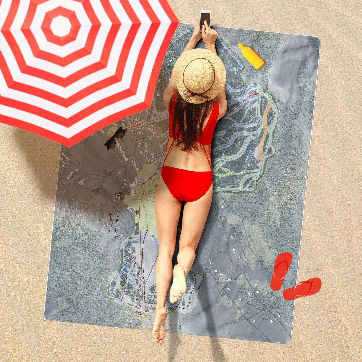 Granby Ranch, Colorado Ski Resort Map Printed Beach Towel - Powderaddicts