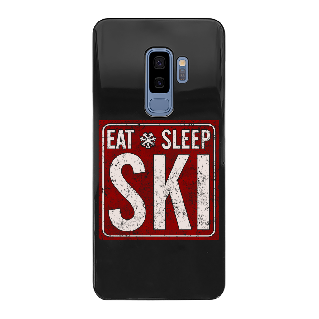 Eat Sleep Ski Back Printed Black Hard Phone Case - Powderaddicts