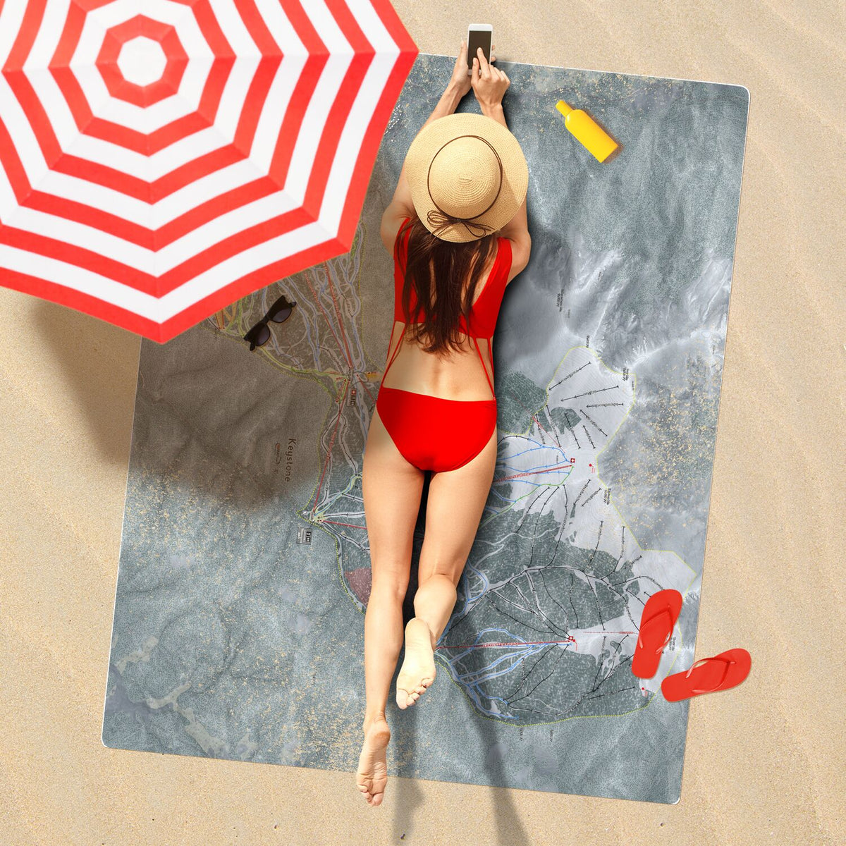 Keystone, Colorado Ski Resort Map Printed Beach Towel - Powderaddicts