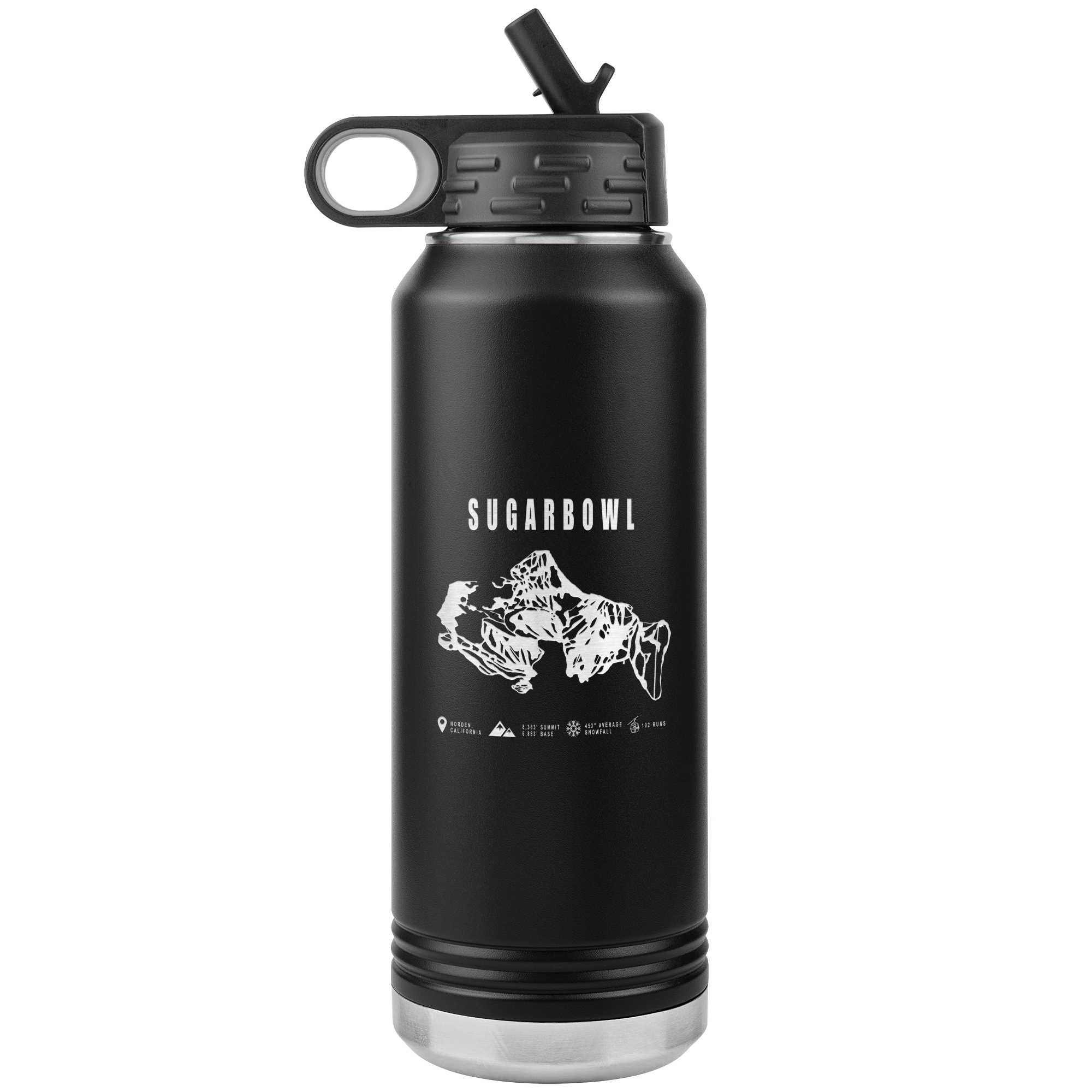 Sugarbowl, California Ski Trail Map 32oz Water Bottle Tumbler - Powderaddicts