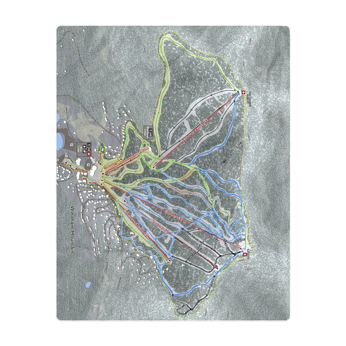 Windham Mountain, New York Ski Resort Map Printed Beach Towel