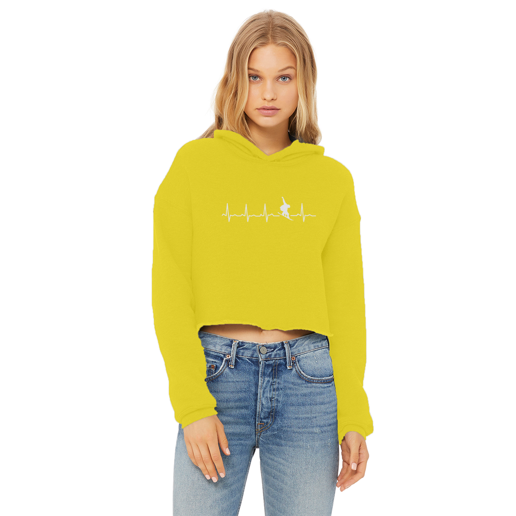 Snowboard Heartbeat Ladies Cropped Raw Edge Hoodie - Powderaddicts