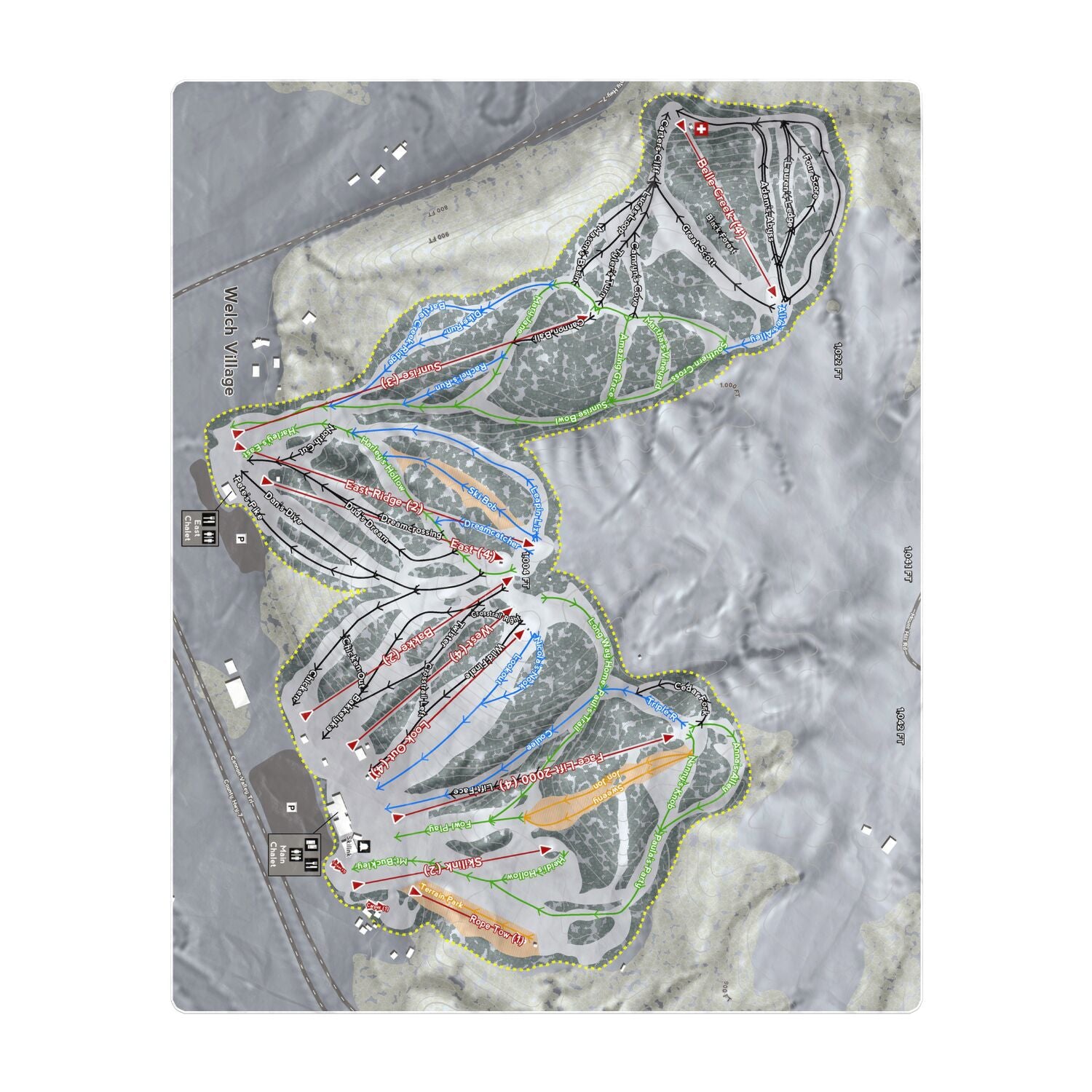 Welch Village, Minnesota Ski Resort Map Printed Beach Towel - Powderaddicts