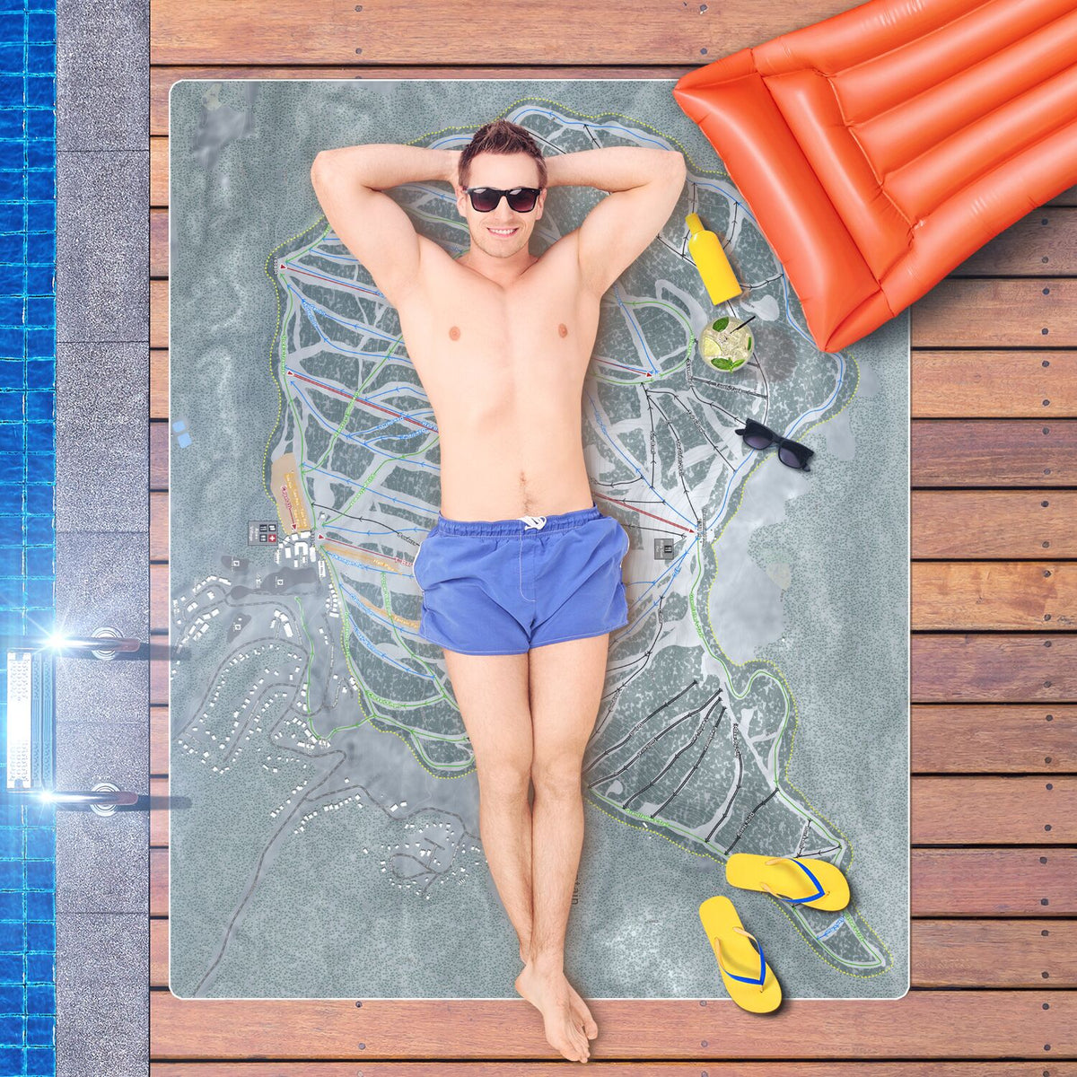 Apex Mountain, British Columbia Ski Resort Map Printed Beach Towel - Powderaddicts