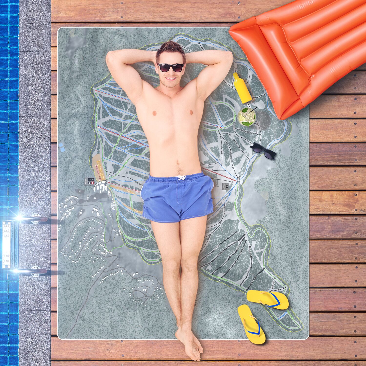 Apex Mountain, British Columbia Ski Resort Map Printed Beach Towel - Powderaddicts