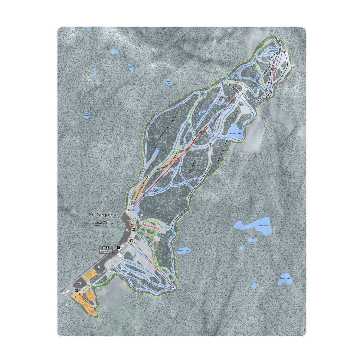 Mt Seymour, British Columbia Ski Resort Map Printed Beach Towel - Powderaddicts