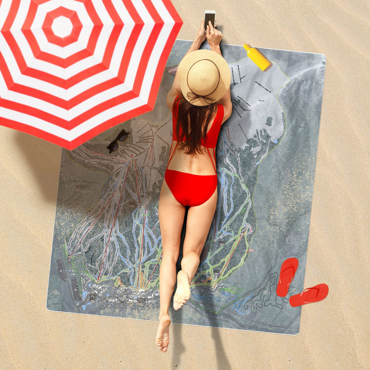 Copper Mountain, Colorado Ski Resort Map Printed Beach Towel - Powderaddicts