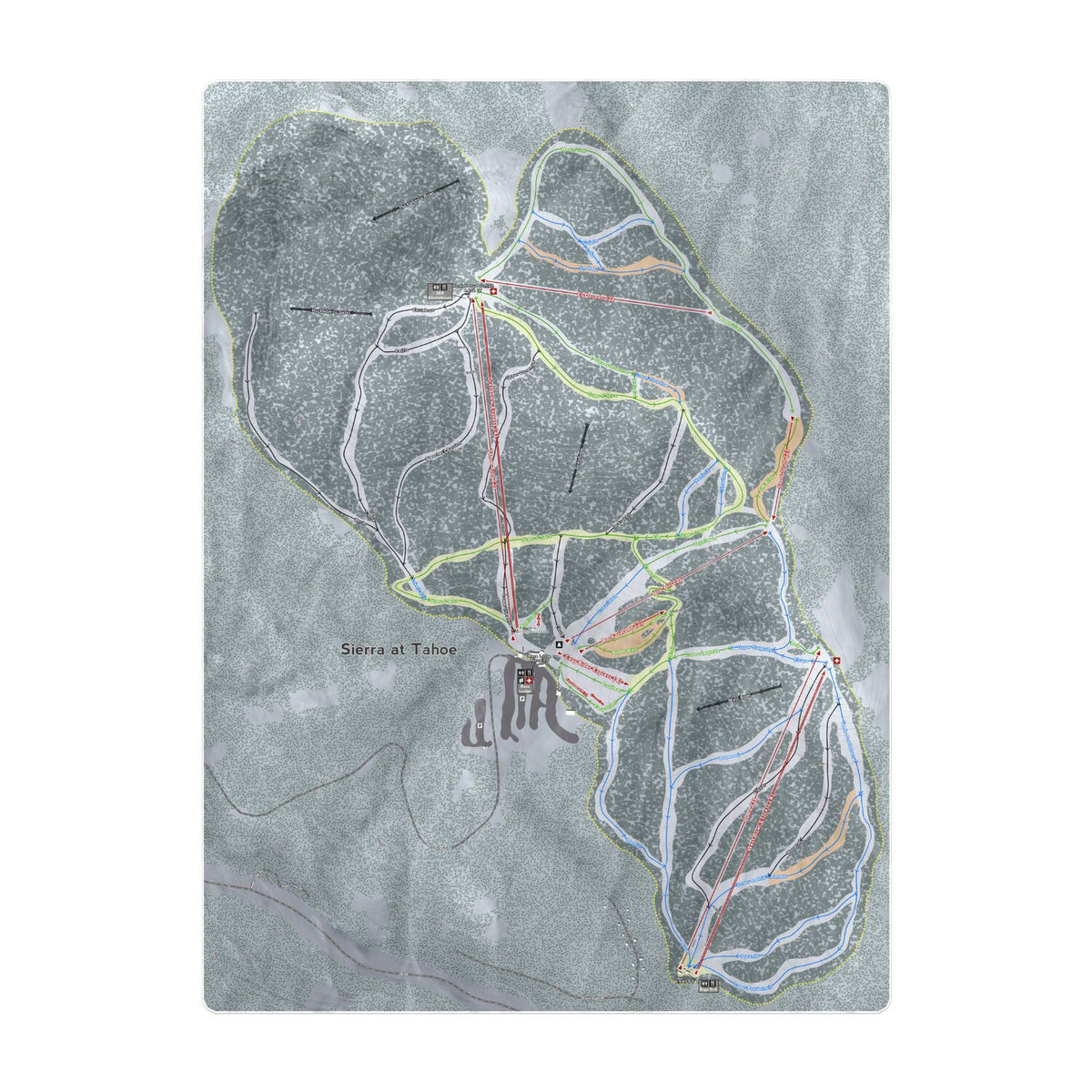 SIerra at Tahoe, California Ski Resort Map Printed Beach Towel - Powderaddicts