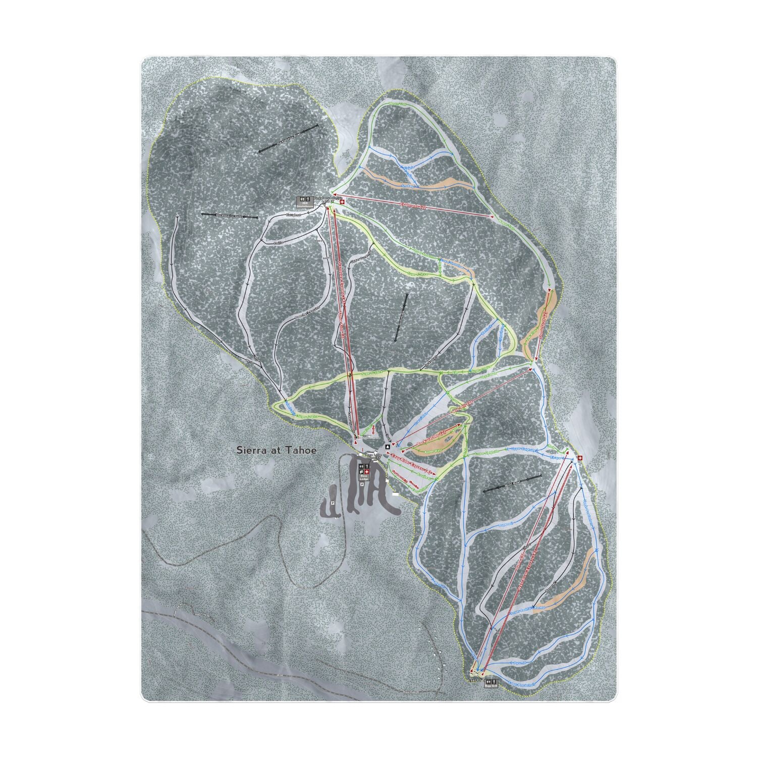 SIerra at Tahoe, California Ski Resort Map Printed Beach Towel - Powderaddicts