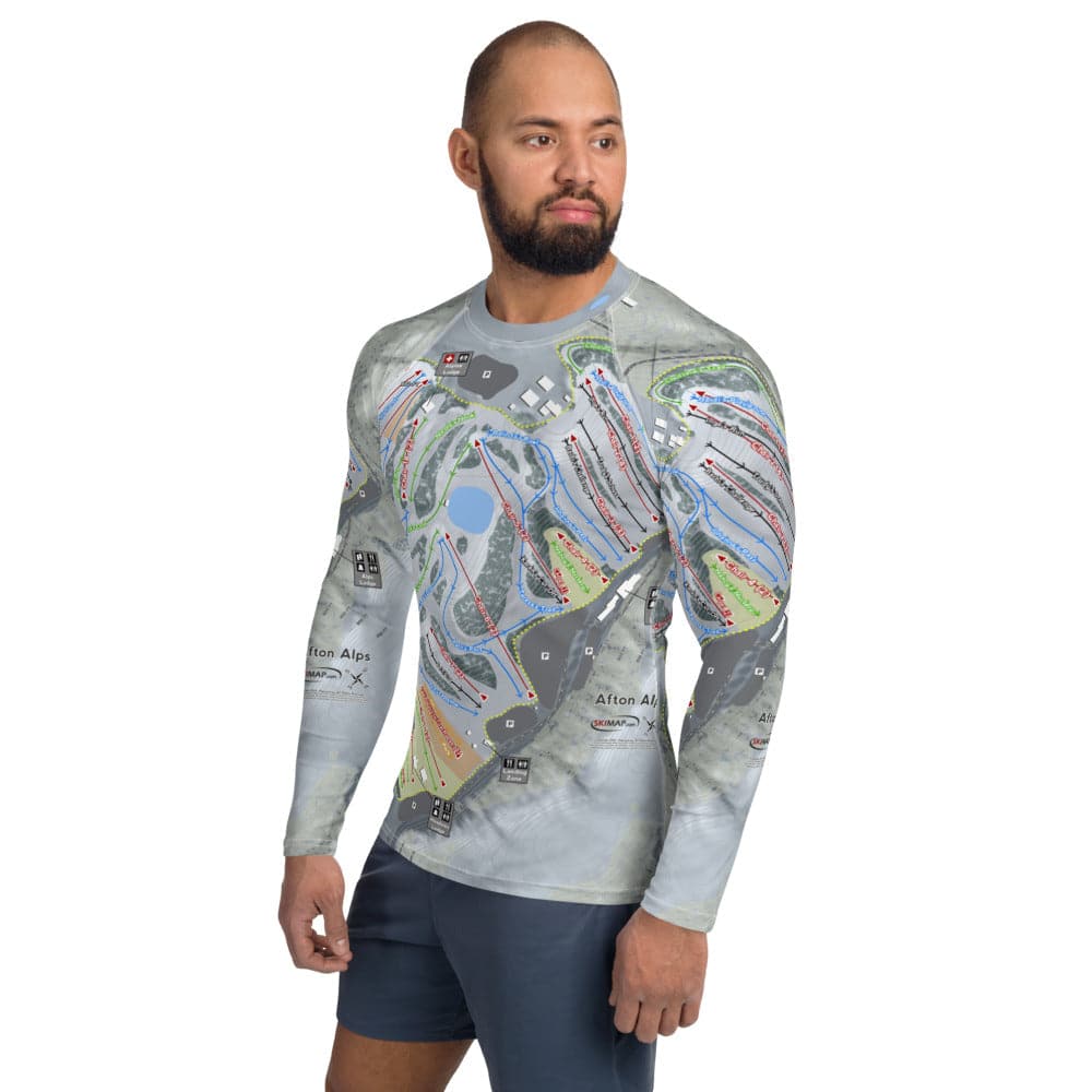 Afton Alps, Minnesota Ski Trail Map Men&#39;s Base Layer Top - Powderaddicts