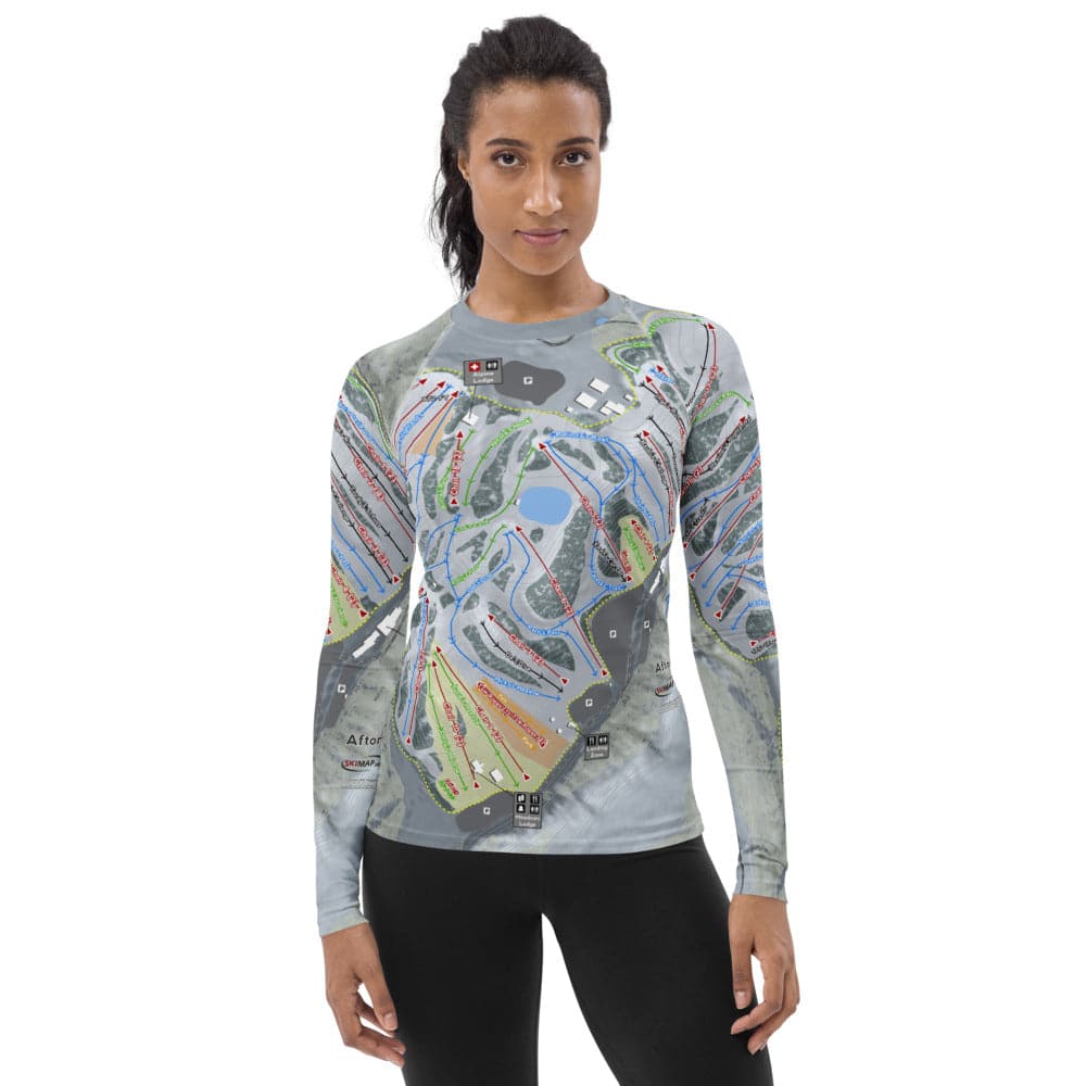 Afton Alps, Minnesota Ski Trail Map Women&#39;s Base Layer Top - Powderaddicts