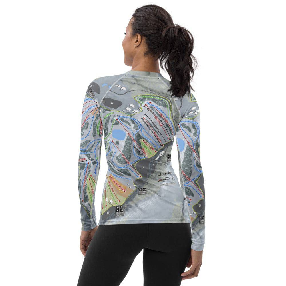 Afton Alps, Minnesota Ski Trail Map Women&#39;s Base Layer Top - Powderaddicts