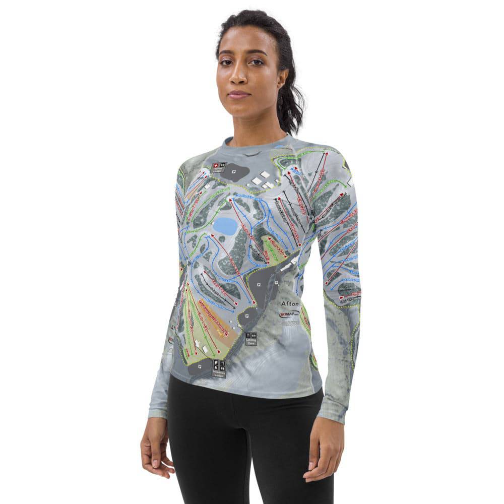 Afton Alps, Minnesota Ski Trail Map Women&#39;s Base Layer Top - Powderaddicts