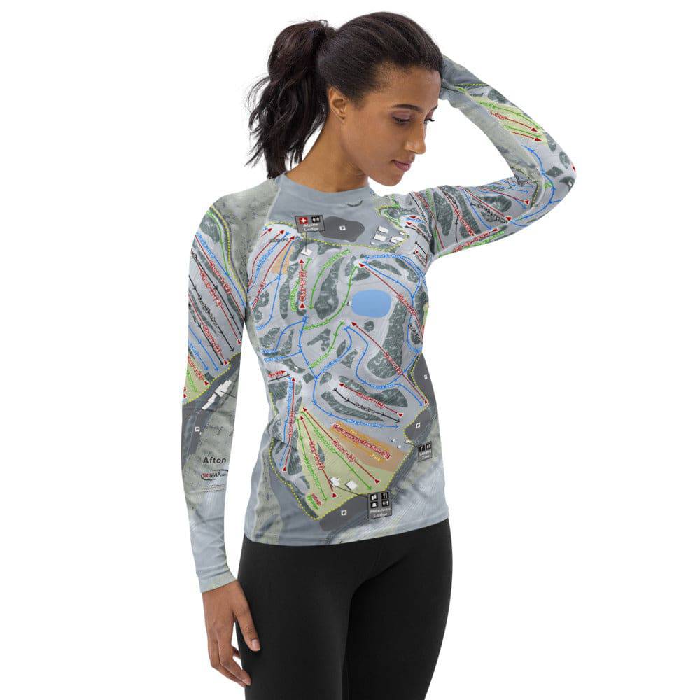 Afton Alps, Minnesota Ski Trail Map Women&#39;s Base Layer Top - Powderaddicts