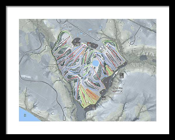 Afton Alps Ski Trail Map - Framed Print - Powderaddicts