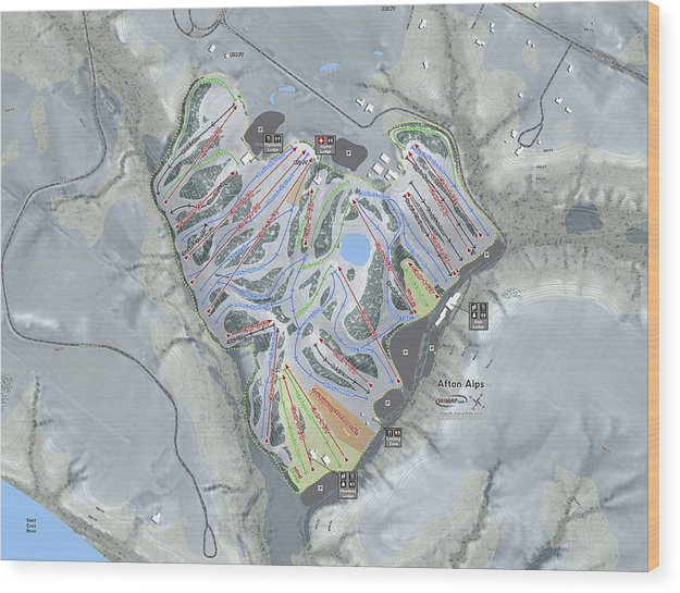 Afton Alps Ski Trail Map - Wood Print - Powderaddicts