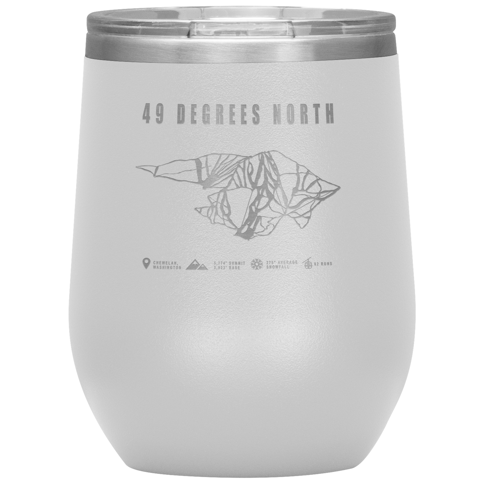 49 Degrees North, Washington Ski Trail Map Wine 12oz Tumbler - Powderaddicts