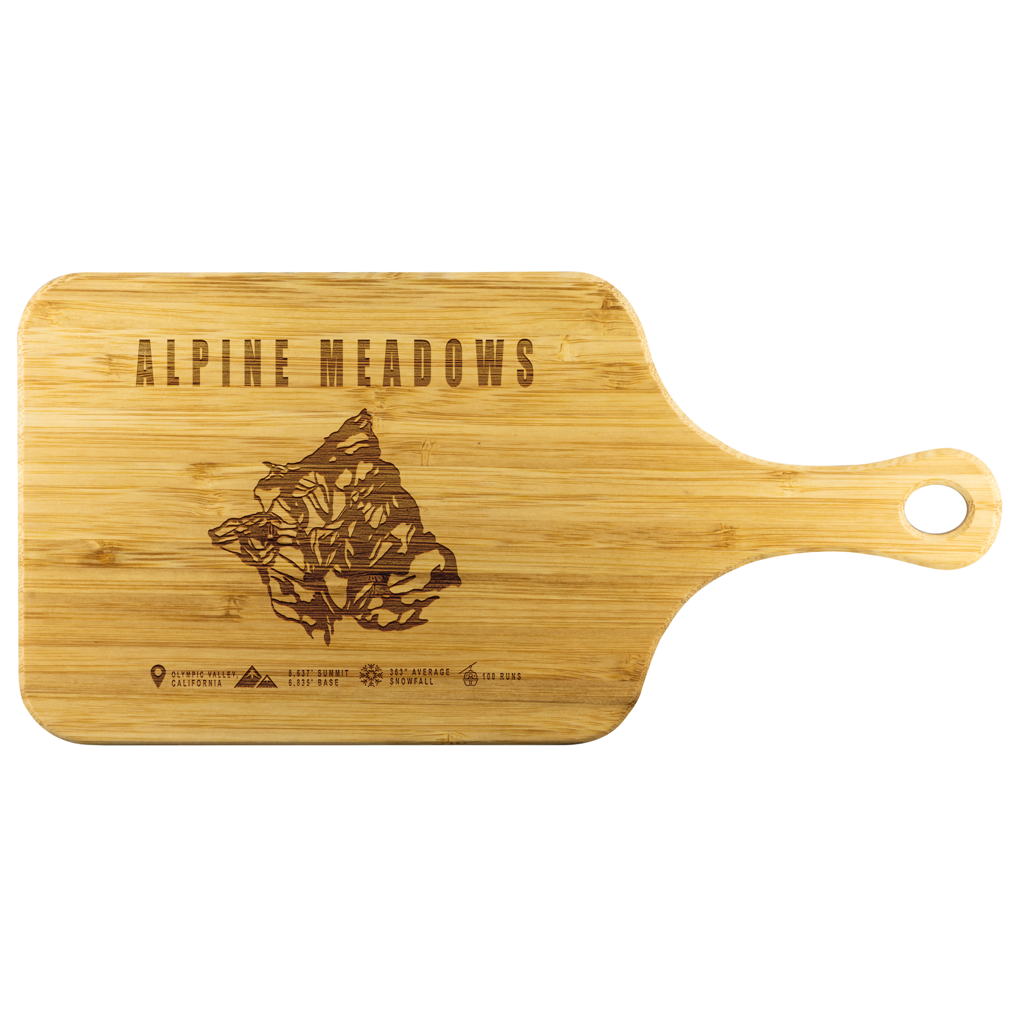 Alpine Meadows, California Ski Trail Map Cutting Board With Handle - Powderaddicts