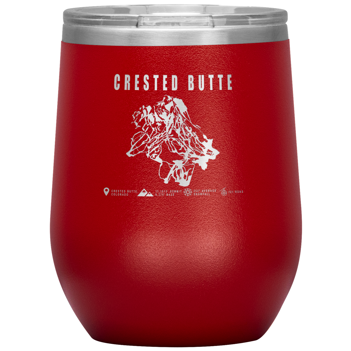 Crested Butte Colorado Ski Trail Map Wine 12oz Tumbler - Powderaddicts
