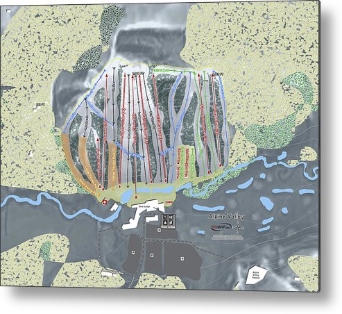 Alipne Valley Ski Trail Map - Metal Print - Powderaddicts