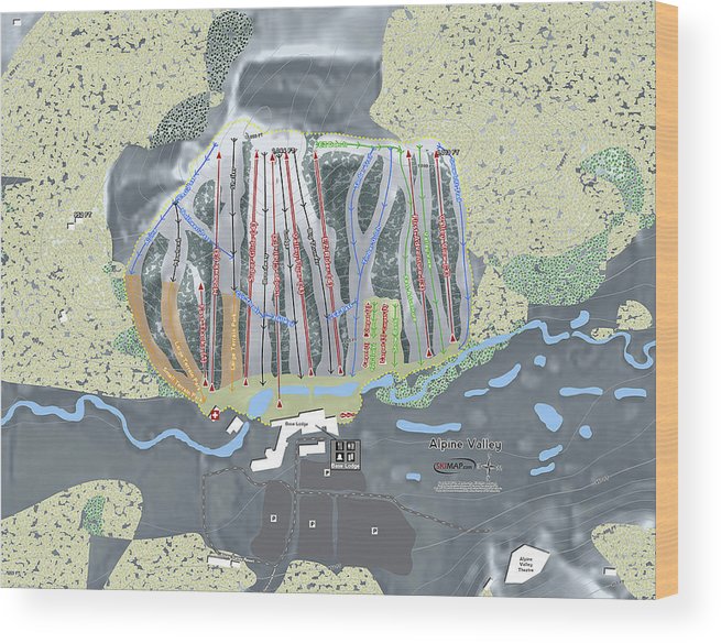 Alipne Valley Ski Trail Map - Wood Print - Powderaddicts