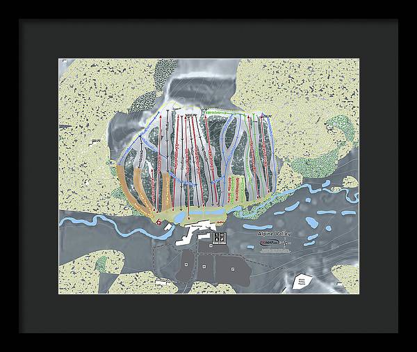 Alipne Valley Ski Trail Map - Framed Print - Powderaddicts