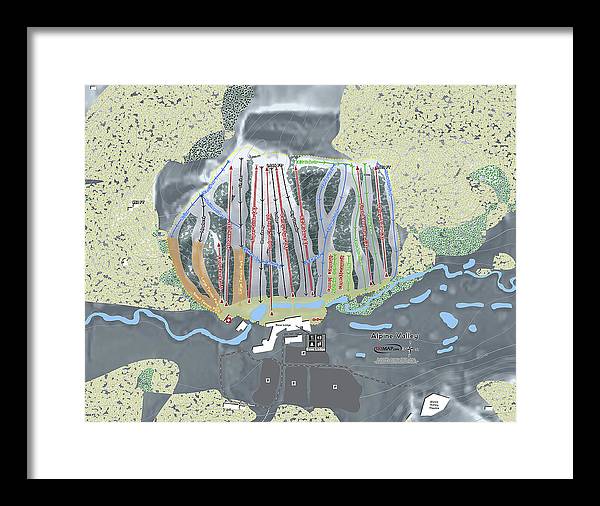 Alipne Valley Ski Trail Map - Framed Print - Powderaddicts
