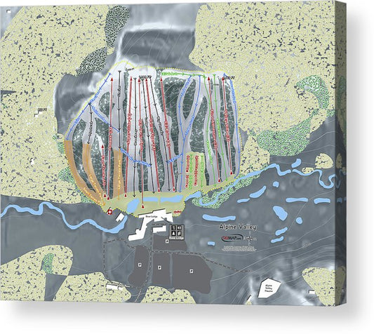 Alipne Valley Ski Trail Map - Acrylic Print - Powderaddicts