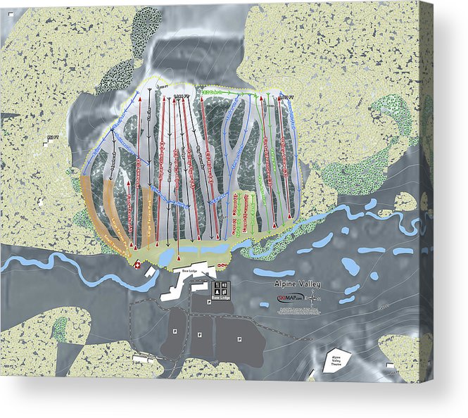 Alipne Valley Ski Trail Map - Acrylic Print - Powderaddicts