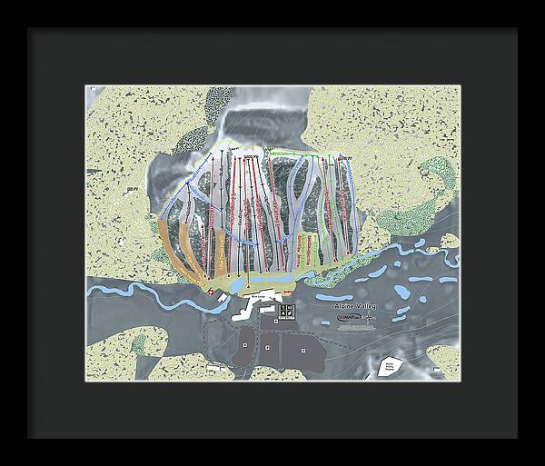 Alipne Valley Ski Trail Map - Framed Print - Powderaddicts