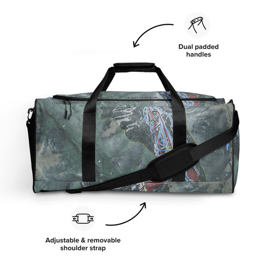 Aspen Highlands, Colorado Ski Trail Map Duffle Bag - Powderaddicts