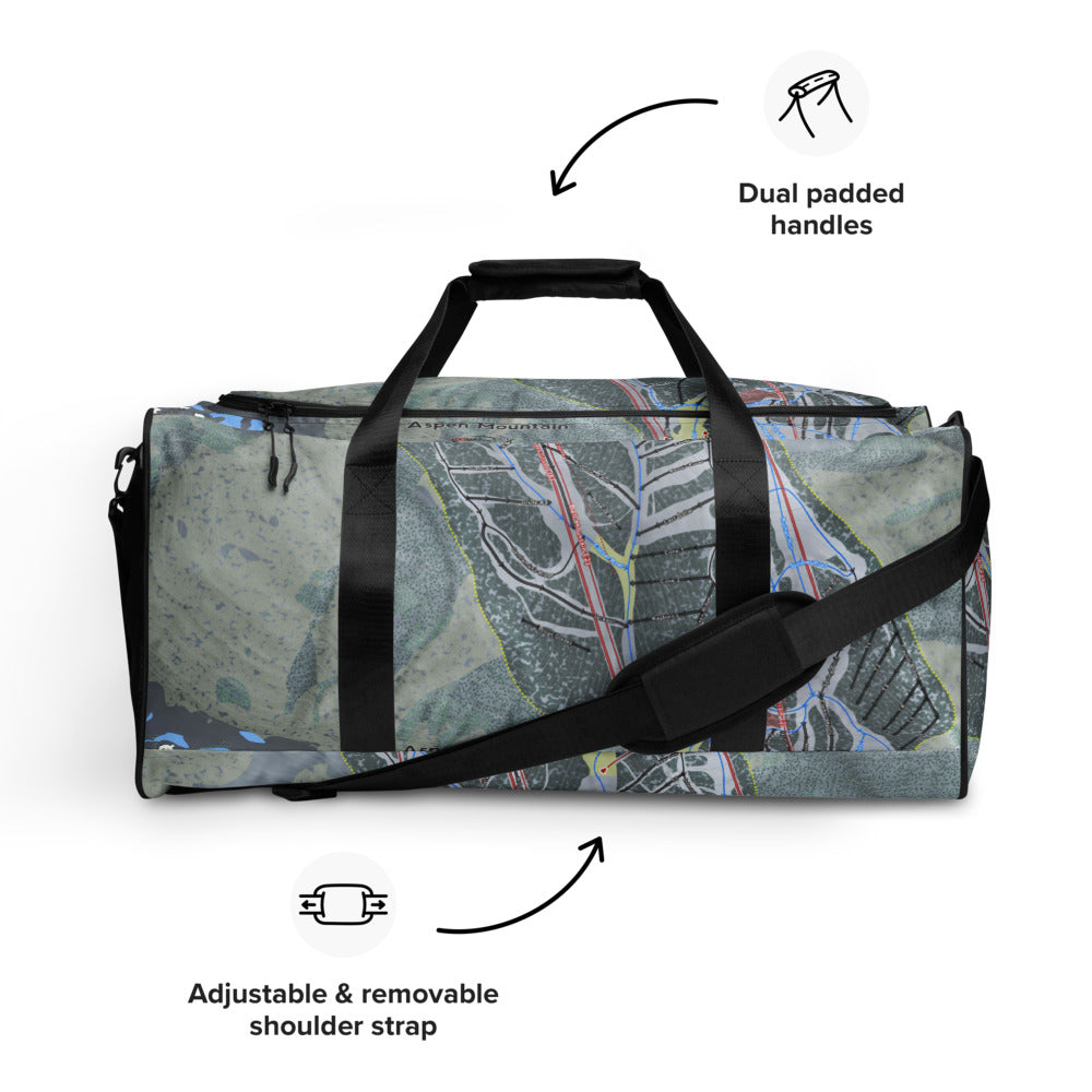 Aspen Mtn, Colorado Ski Trail Map Duffle Bag - Powderaddicts