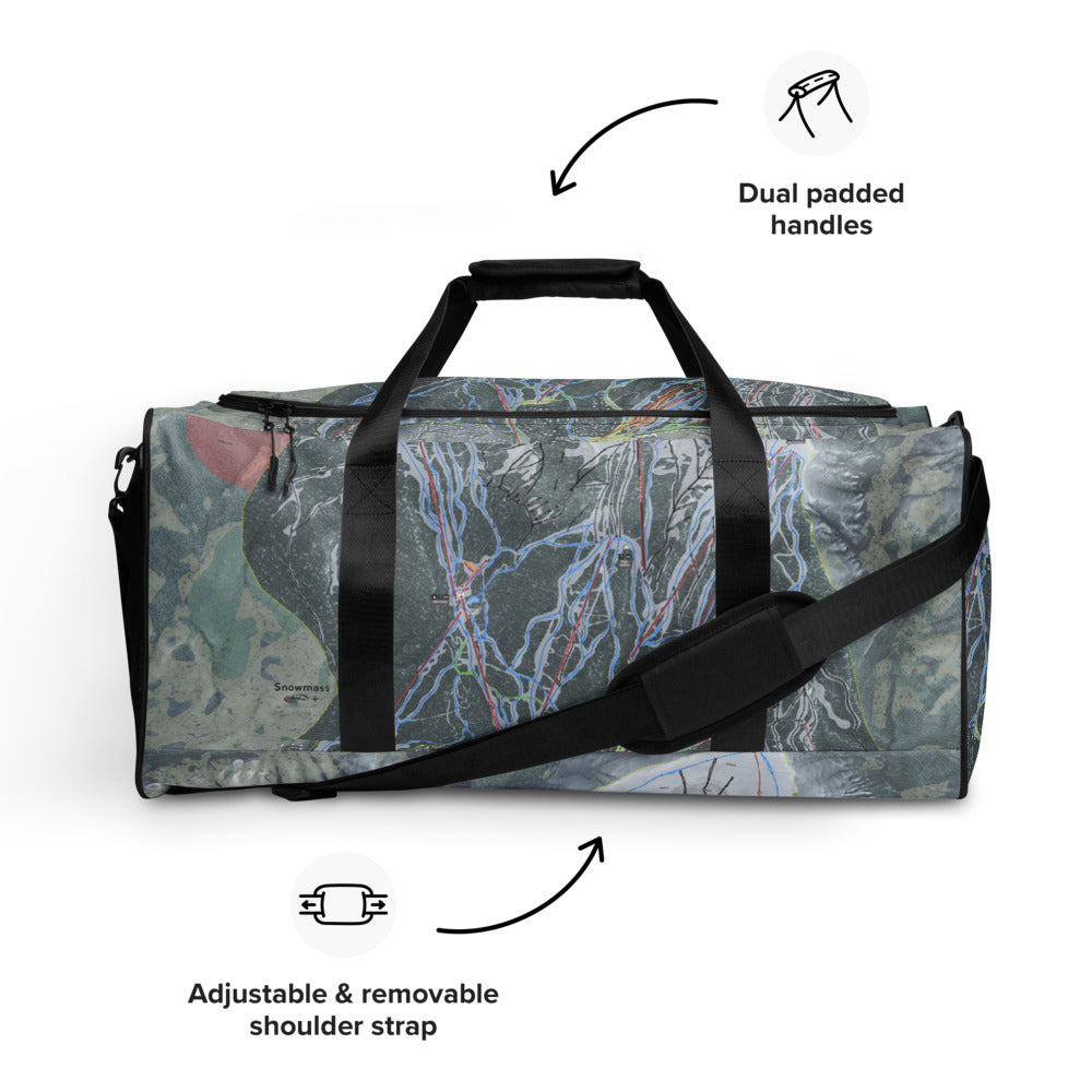Snowmass, Colorado Ski Trail Map Duffle Bag - Powderaddicts