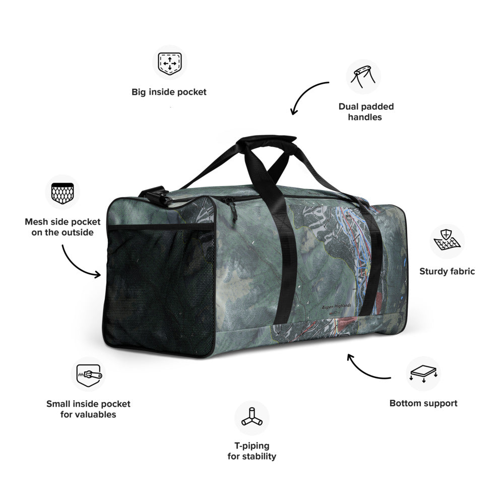 Aspen Highlands, Colorado Ski Trail Map Duffle Bag - Powderaddicts