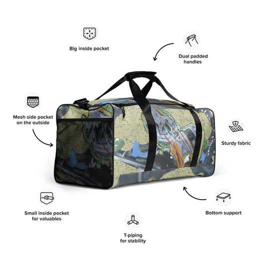 Little Switzerland, Wisconsin Ski Trail Map Duffle Bag - Powderaddicts