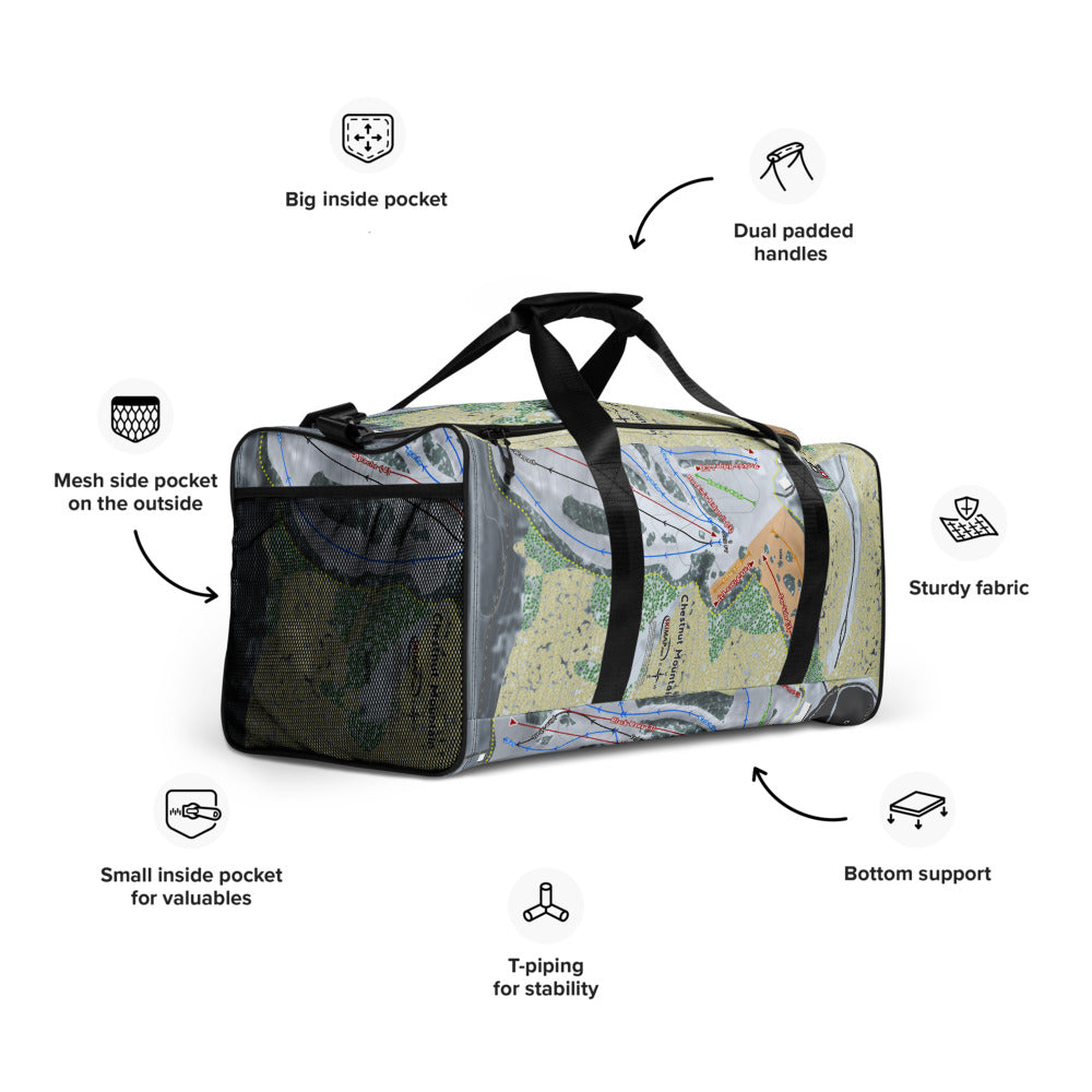 Chestnut Mountain, Illinois Ski Trail Map Duffle Bag - Powderaddicts