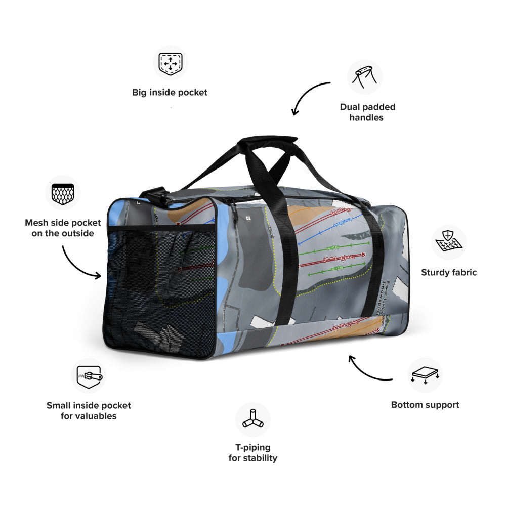 Four Lakes Snowsports, Illinois Ski Trail Map Duffle Bag - Powderaddicts