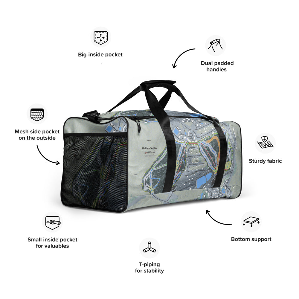 Hidden Valley, Missouri Ski Trail Map Duffle Bag - Powderaddicts