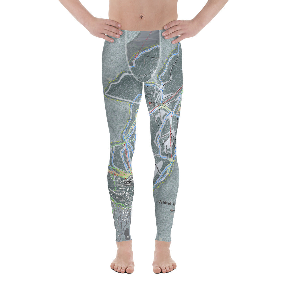 Whitefish Mountain, Montana Ski Trail Map - Men&#39;s Base Layer Bottoms - Powderaddicts