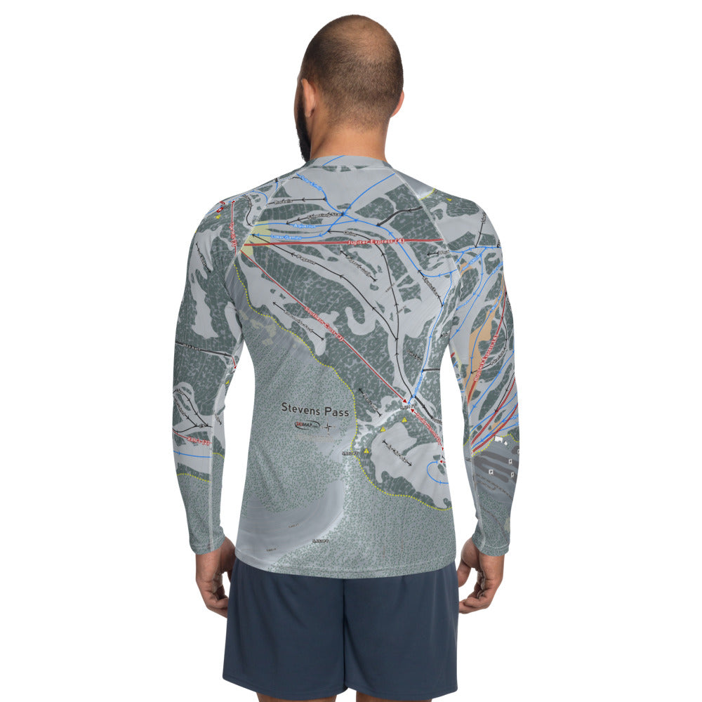 Stevens Pass, Washington Ski Trail Map Men's Base Layer Top - Powderaddicts