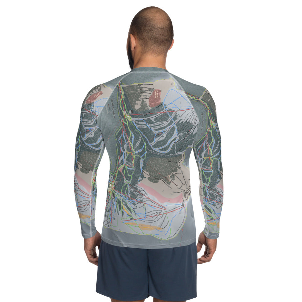 Banff Sunshine, Alberta Ski Trail Map Men's Base Layer Top - Powderaddicts