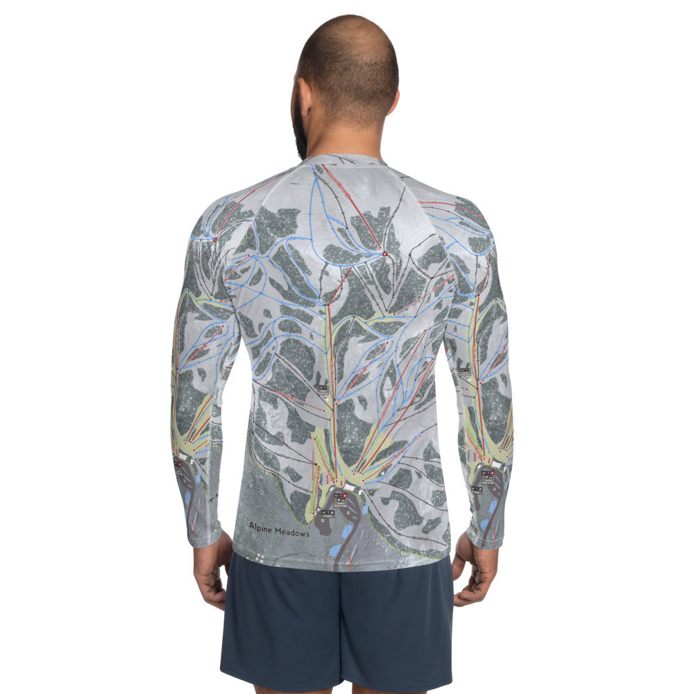 Alpine Meadows, California Ski Trail Map Men's Base Layer Top - Powderaddicts