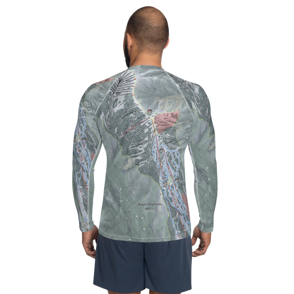 Aspen Highlands, Colorado Ski Trail Map Men's Base Layer Top - Powderaddicts