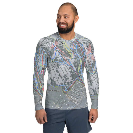 Jackson Hole, Wyoming Ski Trail Map Men's Base Layer Top - Powderaddicts